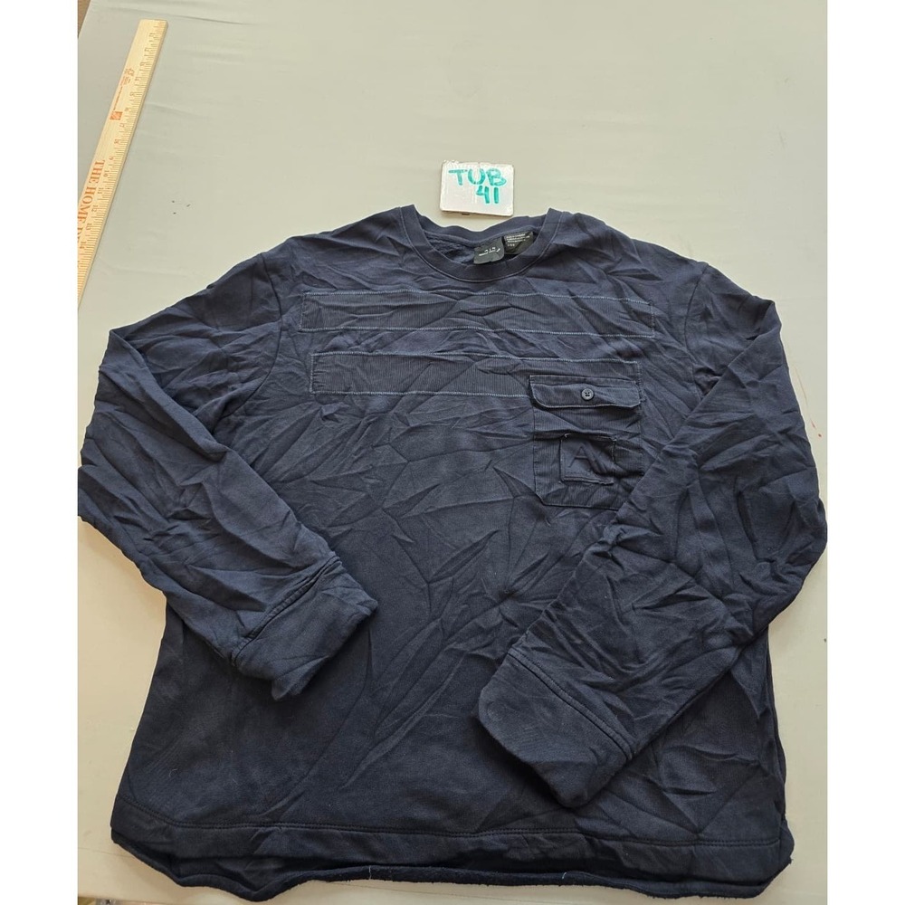 Armani Exchange Mens Navy Blue Ribbed Panel Fleece Sweatshirt Large Pocket Logo
